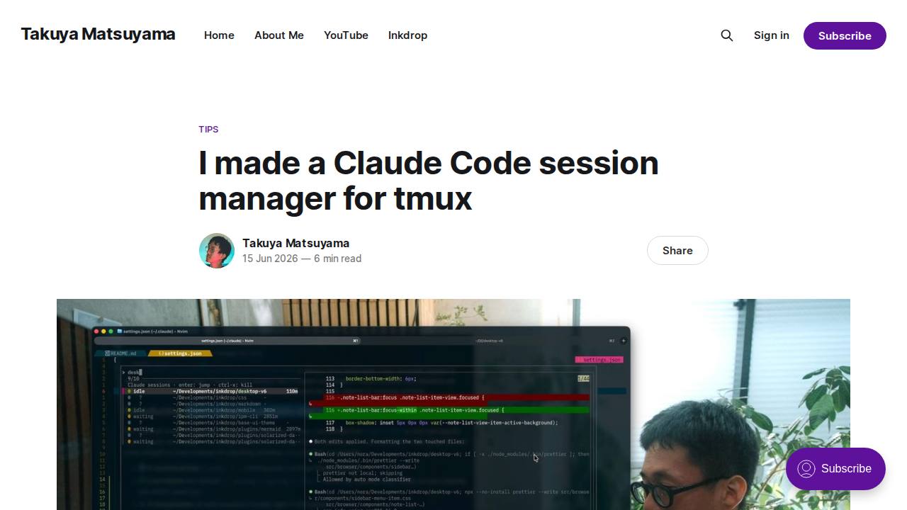 Preview of craftzdog/tmux-claude-session-manager