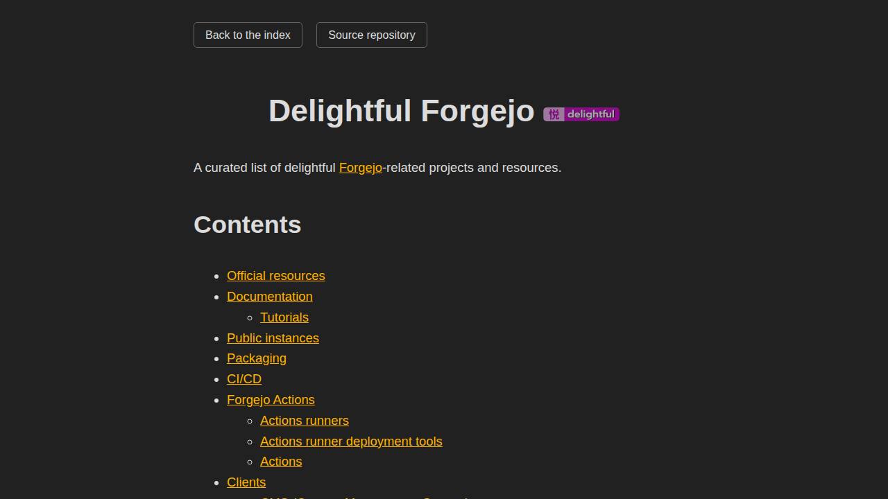 Preview of forgejo-contrib/delightful-forgejo