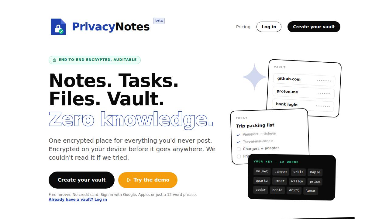 Preview of LifetimeLabsDev/PrivacyNotes.app